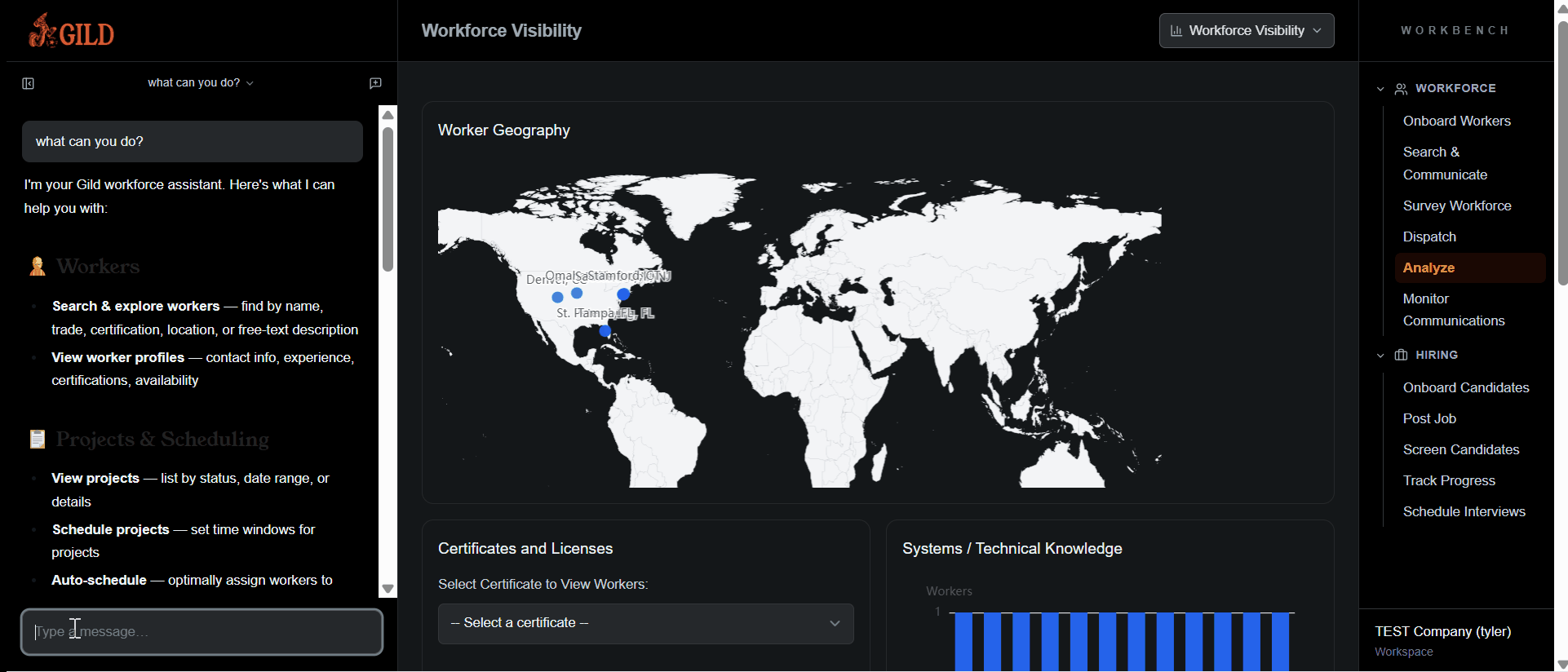 Forge chat — manager dispatches, schedules, and tracks projects